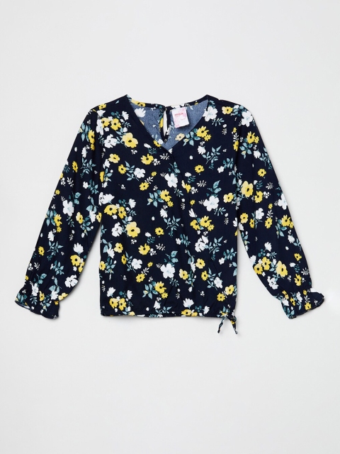 

max Blue & Yellow Floral Wrap Top