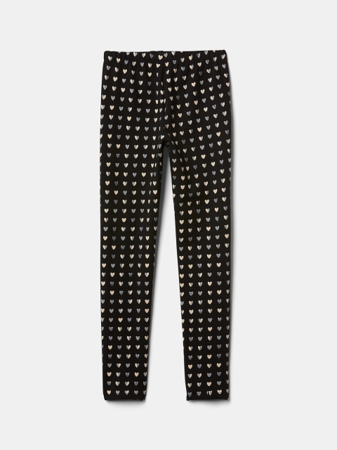 

GAP Girls Black Heart shaped Printed Soft Terry Leggings