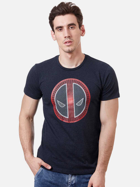 

Free Authority Men Navy Blue Printed Deadpool Round Neck Pure Cotton T-shirt