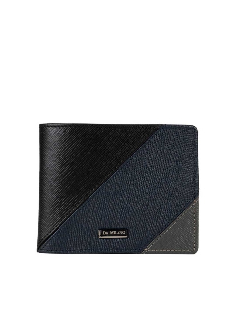 

Da Milano Men Black & Navy Blue Colourblocked Leather Two Fold Wallet with RFID