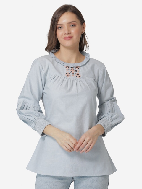 

Modriba Grey & Peach-Coloured Embroidered Tunic