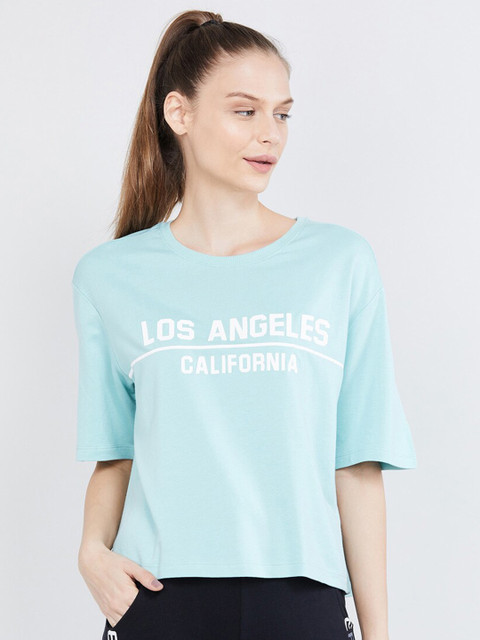 

max Women Blue Typography Printed Boxy T-shirt