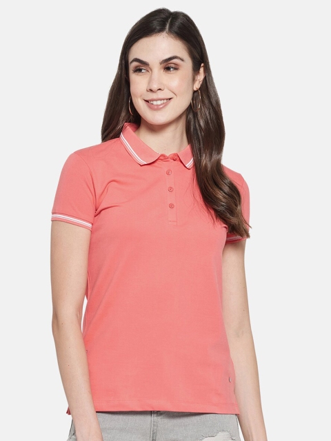

Monte Carlo Women Pink Polo Collar Cotton T-shirt
