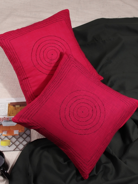 

Molcha Pink & Black Set of 2 Embroidered Square Cushion Covers
