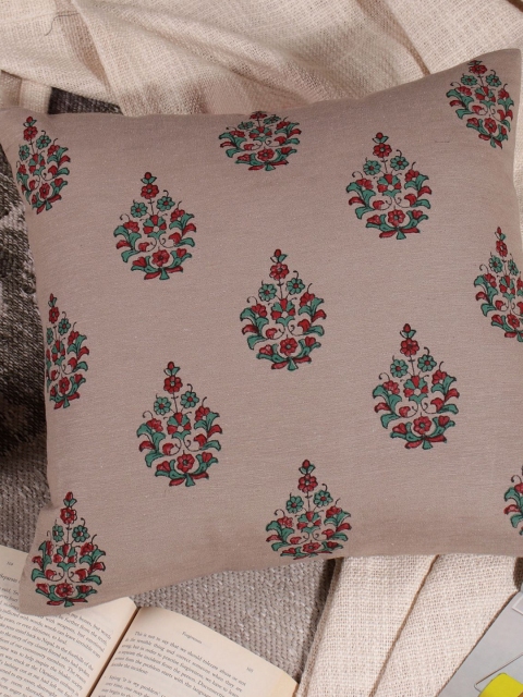 

Molcha Beige Hand Block Printed Floral Square Cushion Covers