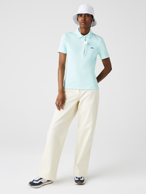 

Lacoste Women Turquoise Blue Polo Collar Slim Fit T-shirt