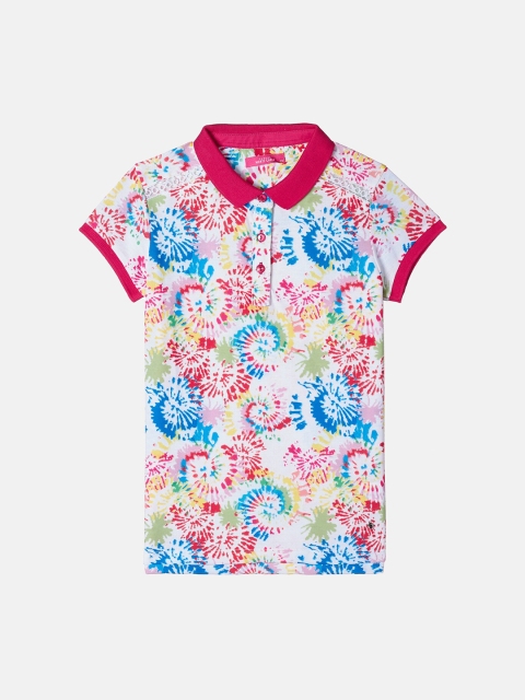 

Monte Carlo Girls Pink Floral Printed Polo Collar Raw Edge T-shirt