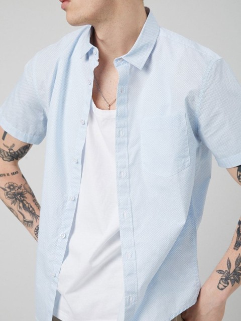 

FOREVER 21 Men Blue Printed Cotton Casual Shirt