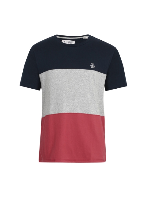 

Original Penguin Men Navy Blue & Grey Colourblocked T-shirt