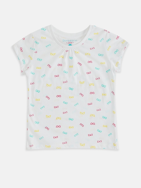 

Pantaloons Junior Girls White Printed Cotton Pure Cotton T-shirt