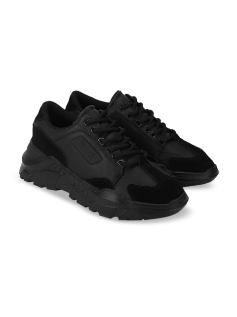 

Versace Jeans Couture Men Black Woven Design Leather Sneakers