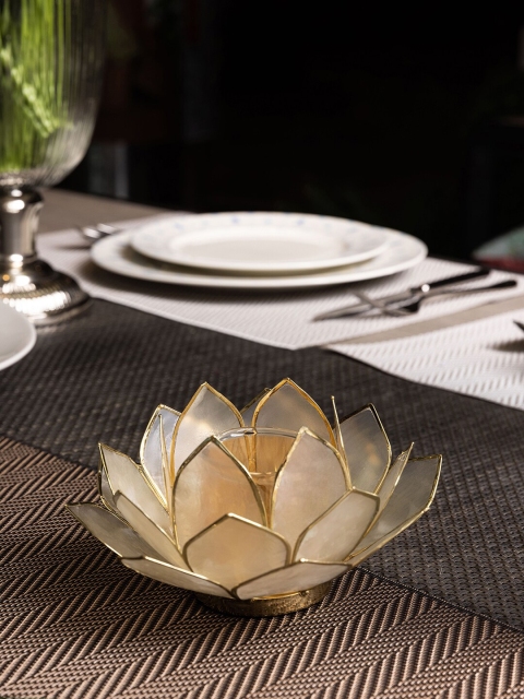 

Pure Home and Living Transparent & Cream-Coloured Capiz Lotus Tea Light Holder