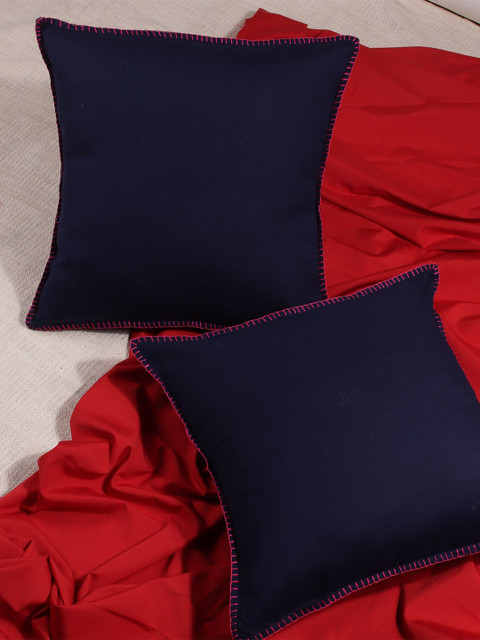 

Molcha Set Of 2 Navy Blue & Rose Square Cushion Covers