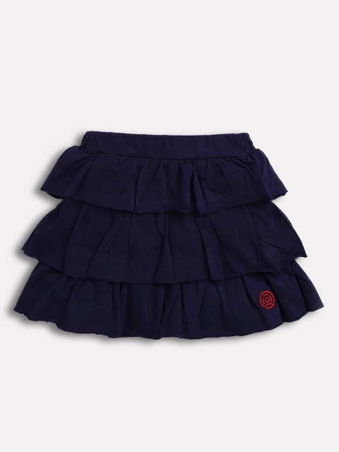 

TAMBOURINE Girls Navy Blue Solid Cotton Mini-Length Flared Tiered Skirt