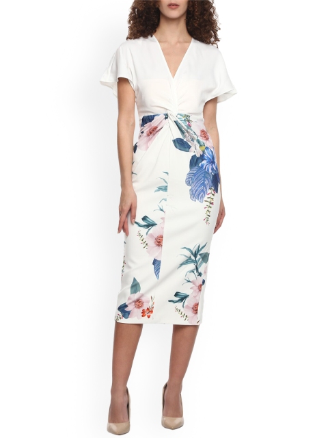 Ted Baker White Floral Sheath Midi Dress