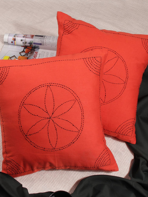 

Molcha Orange Set of 2 Floral Square Cushion Covers