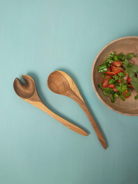 

ellementry Set of 2 Brown Teak Wood Salad Serving Spoon