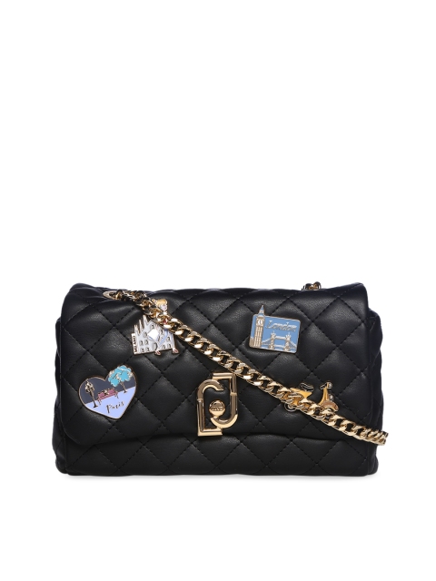 

LIU JO Black PU Structured Sling Bag with Quilted