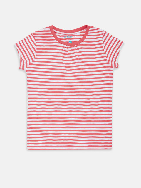 

Pantaloons Junior Girls Red White Striped Cotton Pure Cotton T-shirt