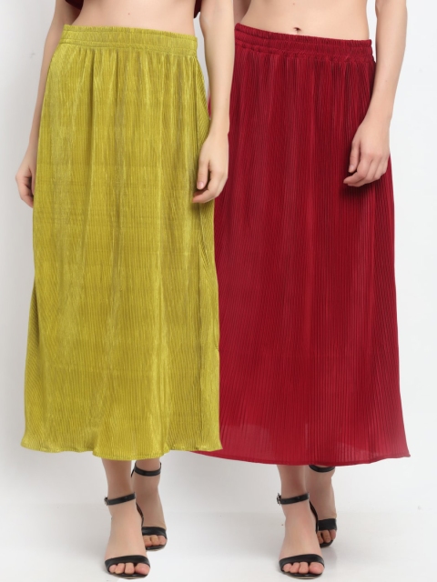 

NEUDIS Women Pack Of 2 Solid Accordion Pleated A-Line Maxi Skirts, Maroon