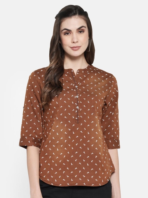 

Monte Carlo Women Brown Mandarin Collar Regular Top
