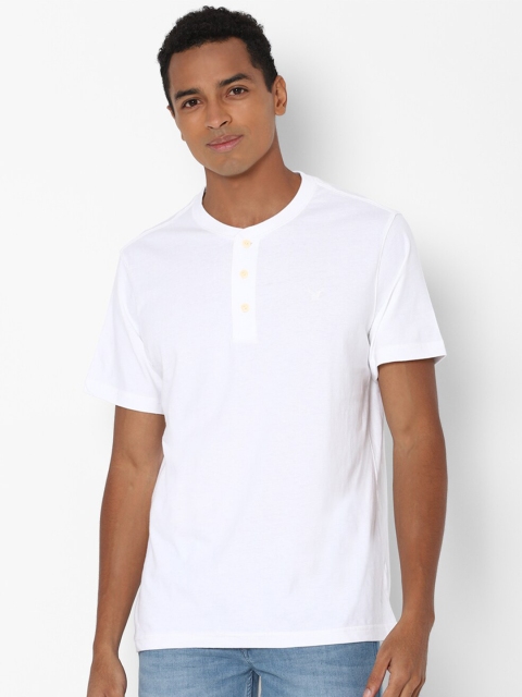 

AMERICAN EAGLE OUTFITTERS Men White Henley Neck T-shirt