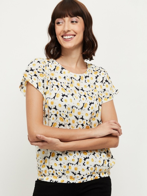 

max Women Black & White Floral Printed Blouson Top