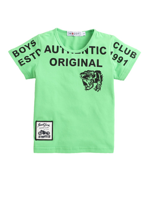 

Noddy Boys Green Typography Printed Applique T-shirt