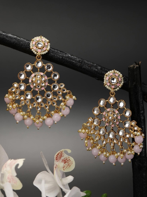 

Priyaasi Pink & Gold-Plated Kundan Classic Chandbalis Earrings