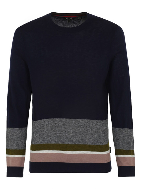 

Ted Baker Men Navy Blue & Grey Melange Colourblocked Pullover