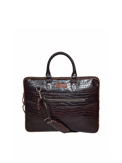 

CHRISTOPOLO Unisex Coffee Brown Textured Leather 17 Inch Laptop Bag