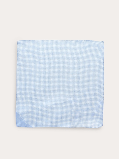 

HACKETT LONDON Men Turquoise Blue & White Gingham Checked Linen Pocket Square