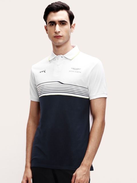 

HACKETT LONDON Men White Striped Polo Collar Applique T-shirt