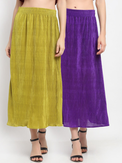 

NEUDIS Women Pack Of 2 Solid Accordion Pleat A-Line Maxi Skirts, Olive