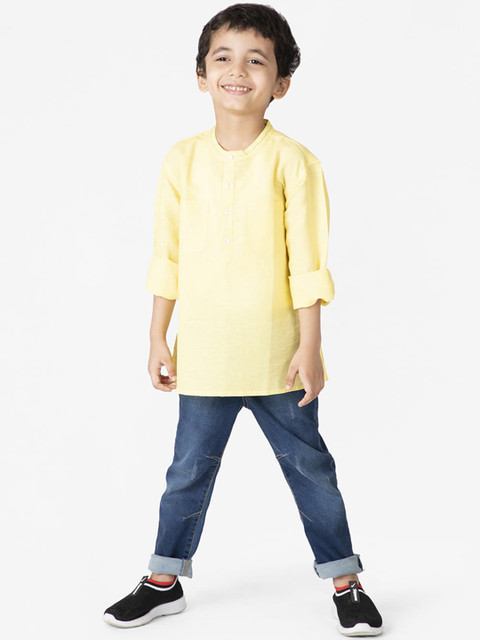

Fabindia Boys Yellow Solid Kurta