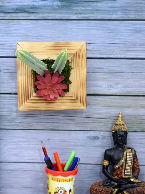 

fancy mart Green & Red Artificial Cactus Succulent Plants Wall Panel