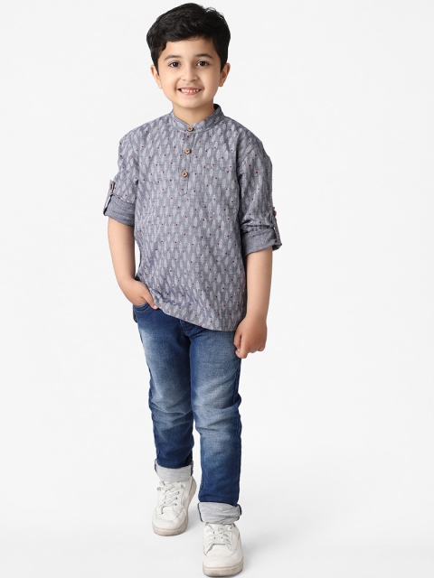 Fabindia Boys Grey Ethnic Motifs Printed Pathani Kurta