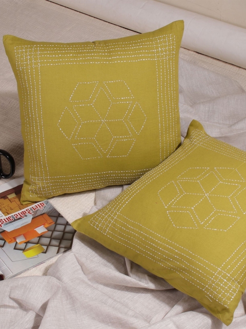 

Molcha Green Set of 2 Embroidered Square Cushion Covers
