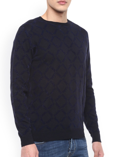 

LAGERFELD Men Navy Blue Printed Wool Sweatshirt