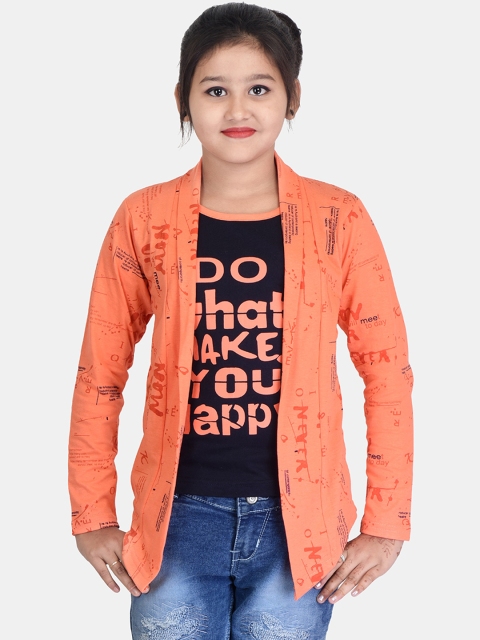 

Fabshio Girls Orange Longline Tailored Jacket