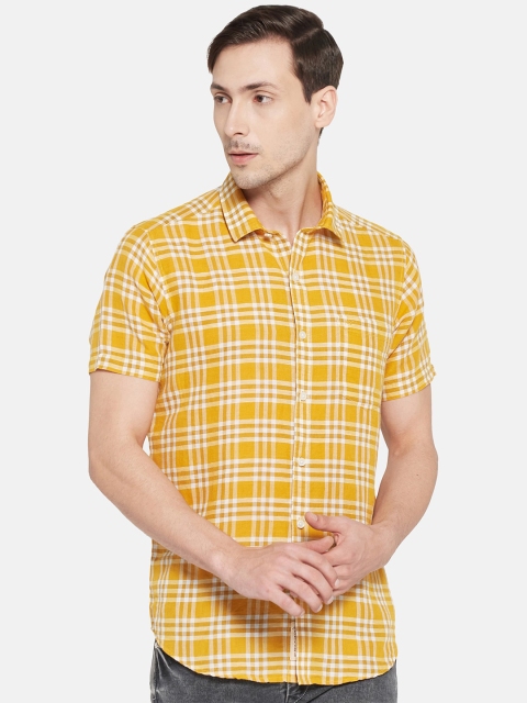 

Monte Carlo Men Mustard Yellow Checked Casual Shirt