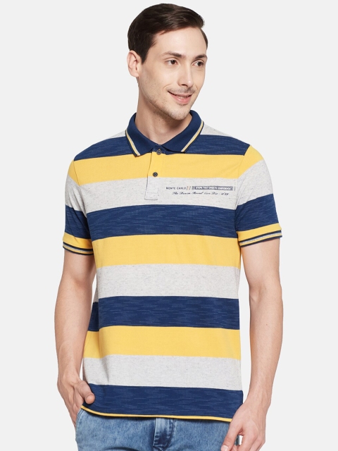 

Monte Carlo Men Yellow & Beige Striped Polo Collar Slim Fit Cotton T-shirt