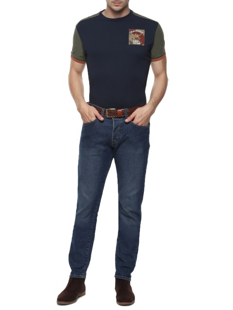 

HACKETT LONDON Men Navy Blue & Olive Green Colourblocked T-shirt