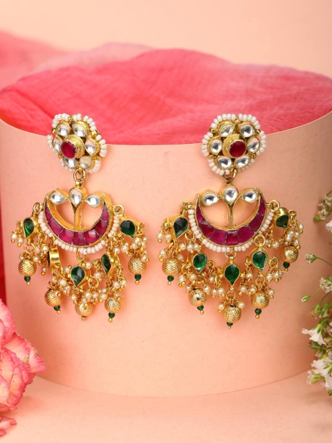 

Priyaasi Gold & Red Classic Gold-Plated Chandbalis Earrings