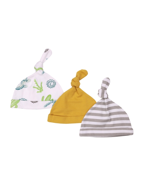 

KICKS & CRAWL Unisex Kids Mustard & Grey Printed Beanie
