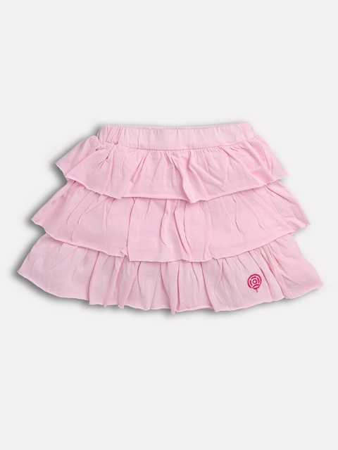 

TAMBOURINE Girls Pink Solid Pure Cotton Flared Frill Skirt