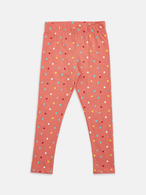 

Pantaloons Junior Girls Peach-Coloured & Blue Printed Ankle-Length Leggings