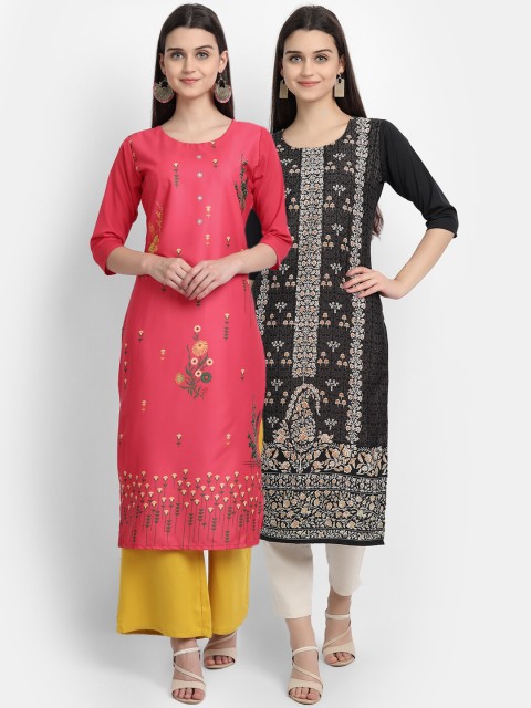 

Ethnic basket Women Multi Colour Ethnic Motifs Printed Kurta- Pack of 2
