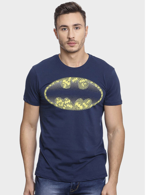 

Free Authority Men Blue & Yellow Batman Printed T-shirt