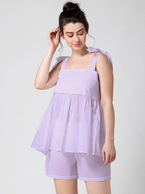 

ADORENITE Women Lavender Pure Cotton Night Suit